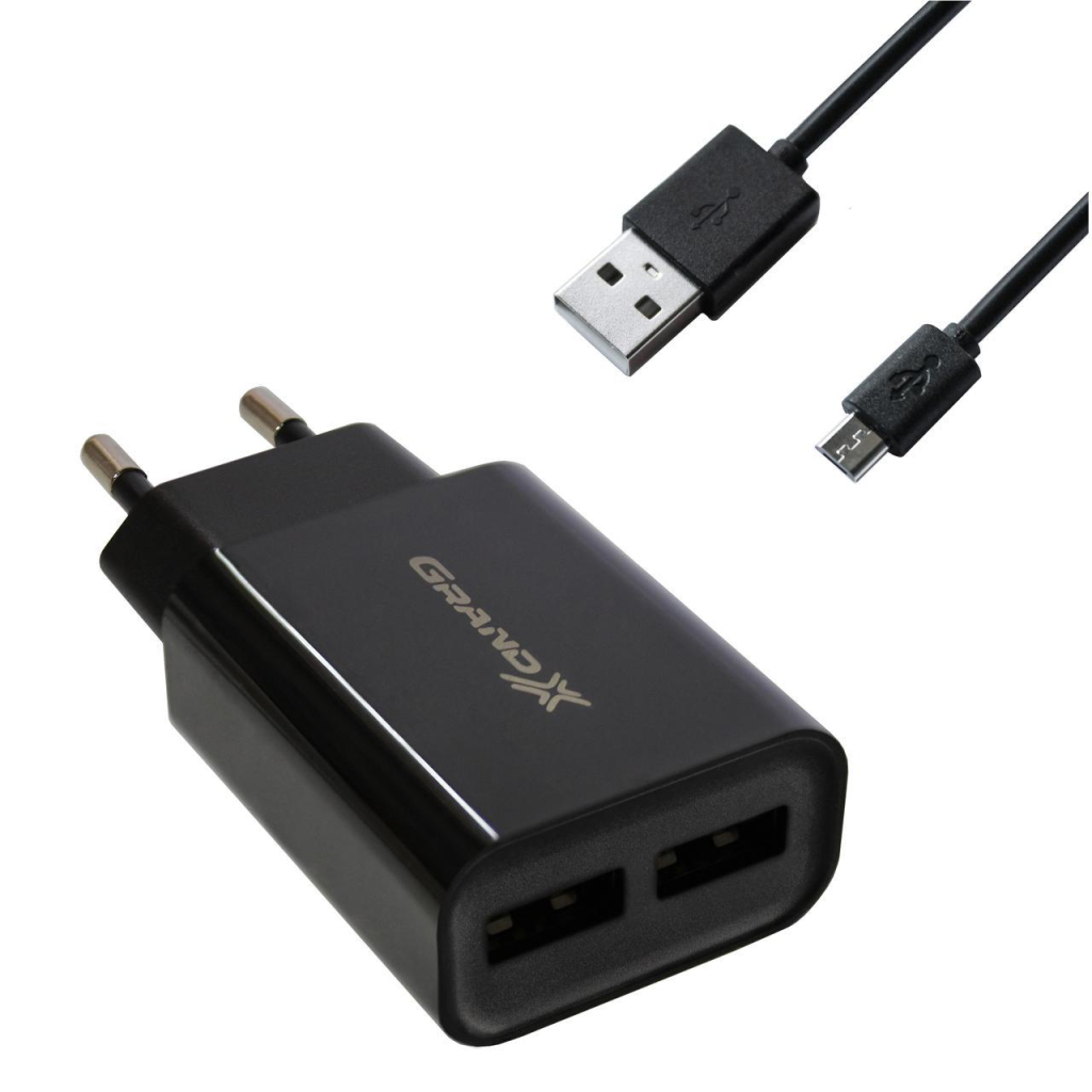 Зарядний пристрій Grand-X 5V 2.4A 2xUSB + cable USB-microUSB (CH-45UMB)