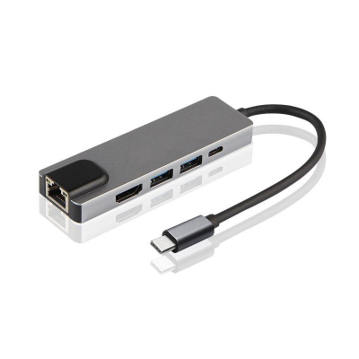 Концентратор XoKo AC-500 Type-C to RJ45+HDMI+2xUSB 3.0 (XK-AC500-SL)