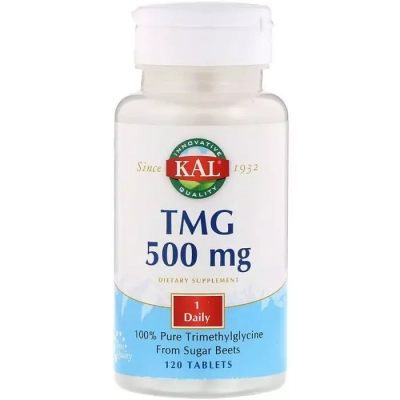 Амінокислота KAL Триметилгліцин, TMG (ТМГ), 500 мг, 500 mg, 120 таблеток (CAL70981)