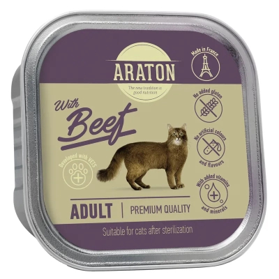 Вологий корм для кішок ARATON Adult cat with beef для стерилізованих 85 г (KIK45697)