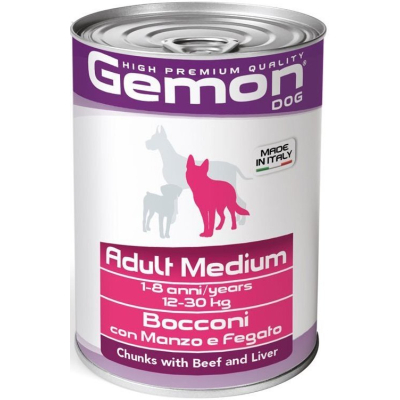 Консерви для собак Gemon Dog Wet Medium Adult шматочки з яловичиною та печінкою 415 г (8009470387859)