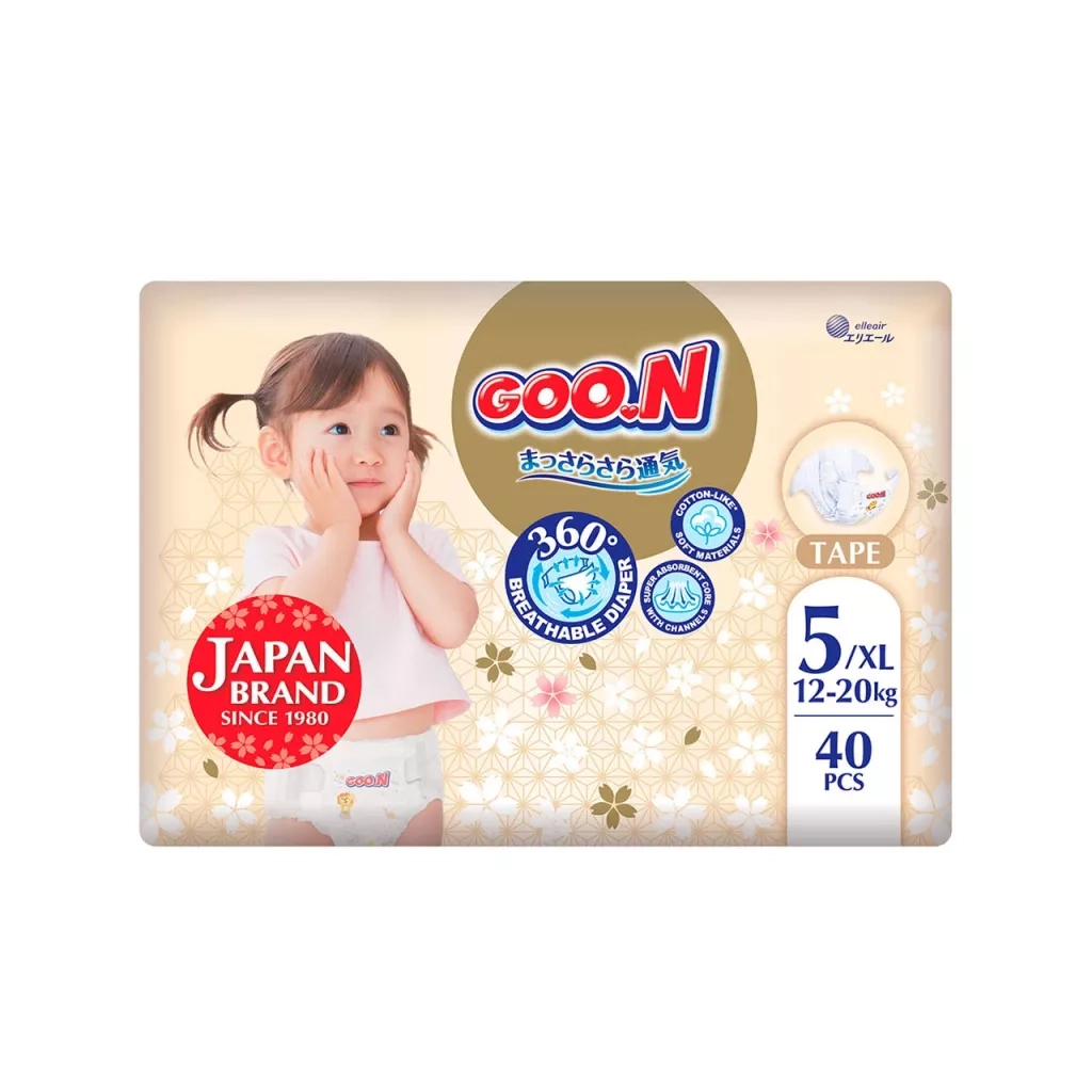 Підгузки GOO.N Premium Soft 12-20 кг Розмір 5 XL На липучках 40 шт (F1010101-150)