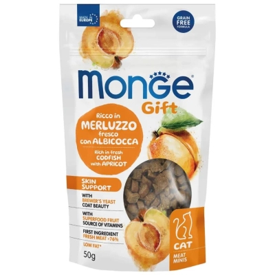 Ласощі для котів Monge Gift Cat Skin support тріска з абрикосами 50 г (8009470085175)