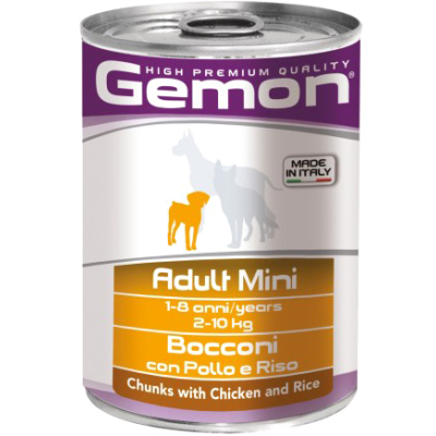 Консерви для собак Gemon Dog Wet Mini Adult шматочки з куркою и рисом 415 г (8009470387873)