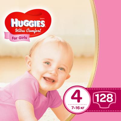 Підгузок Huggies Ultra Comfort 4 Box для девочек (7-16 кг) 128 шт (5029053565705)