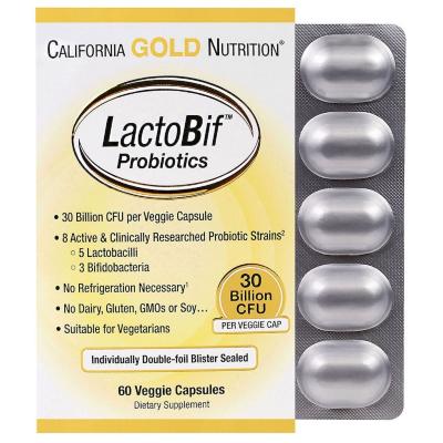 Пробіотики California Gold Nutrition Пробіотик LactoBif, Probiotics, 30 млрд КУО, 60 овочевих кап (CGN-00965)