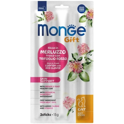 Ласощі для котів Monge Gift Cat Skin support тріска з червоною конюшиною 15 г (8009470085274)