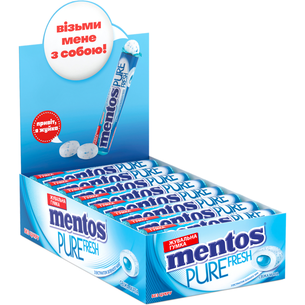 Жувальна гумка Mentos Pure Fresh зі смаком м'яти 15.57 г (8935001725428)