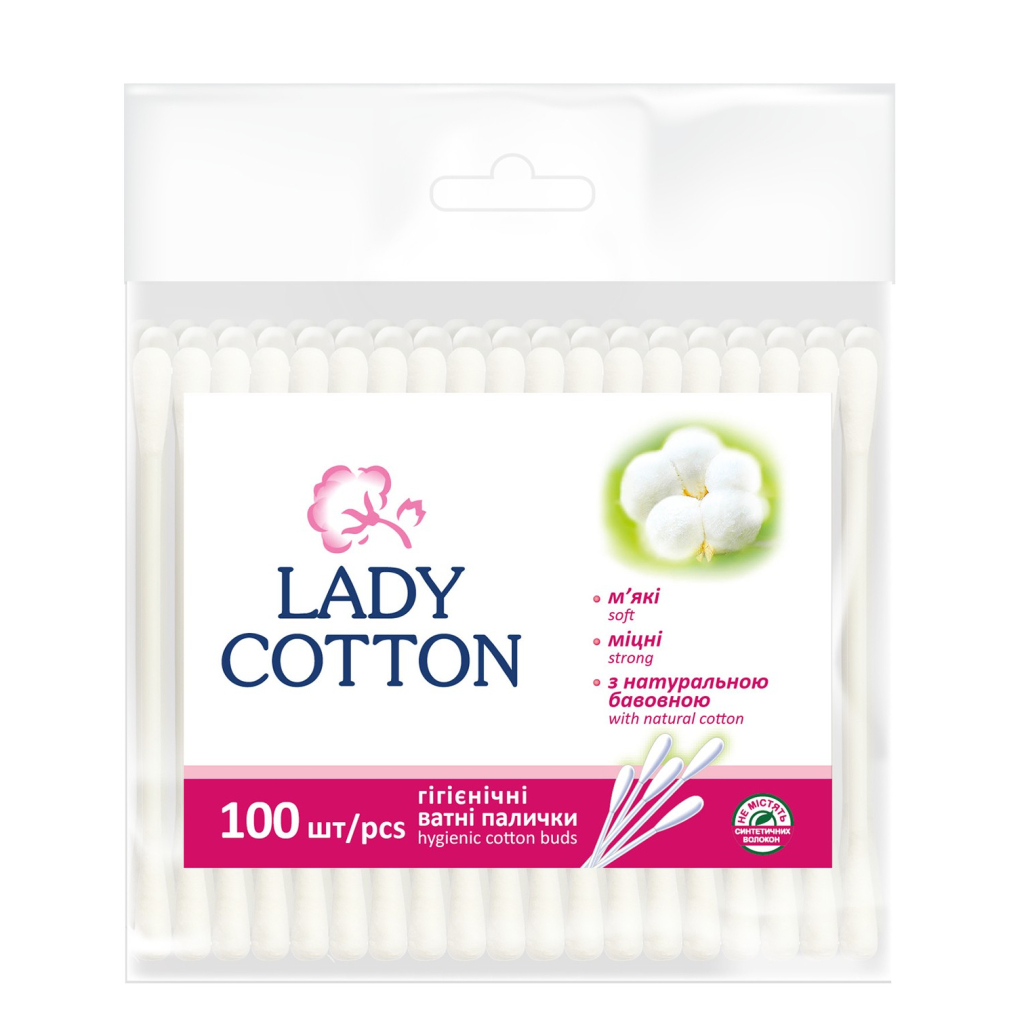 Ватні палички Lady Cotton в поліетиленовому пакеті 100 шт. (4820048487351)