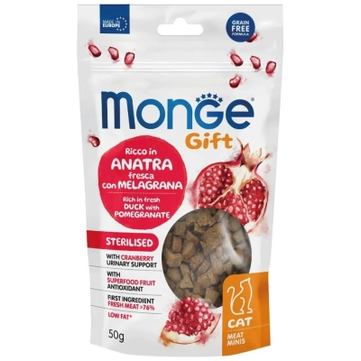 Ласощі для котів Monge Gift Cat Sterilised качка з гранатом 50 г (8009470085182)