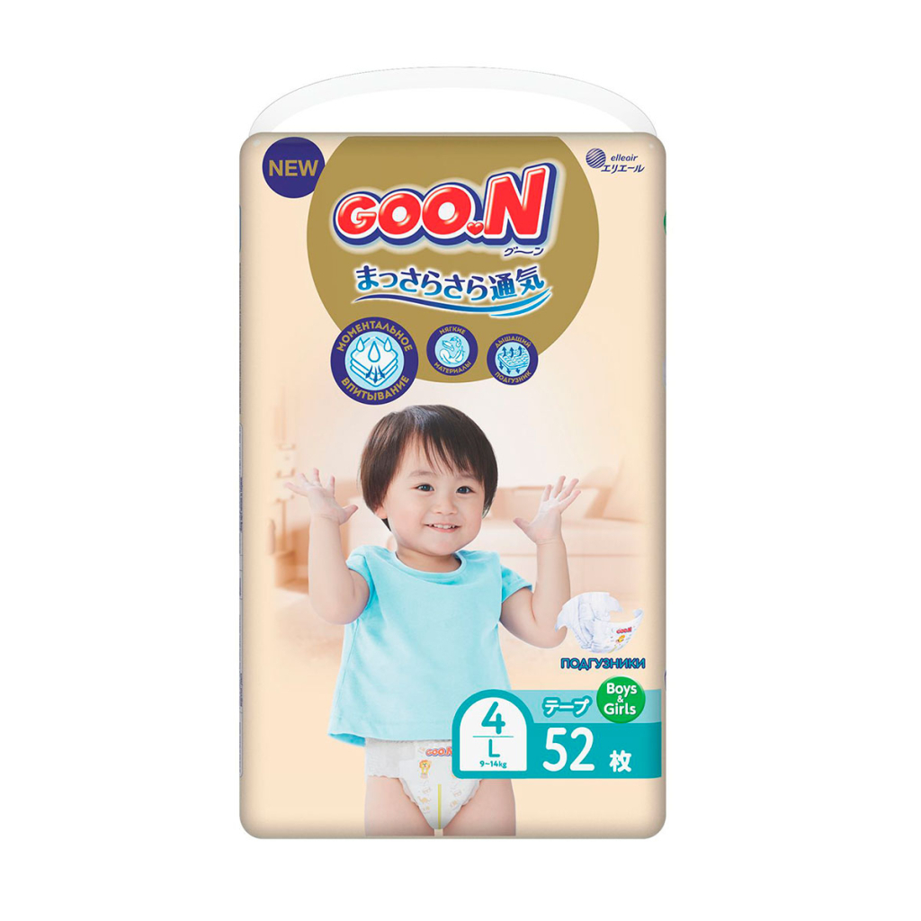 Підгузки GOO.N Premium Soft 9-14 кг Розмір 4 L На липучках 52 шт (F1010101-155)